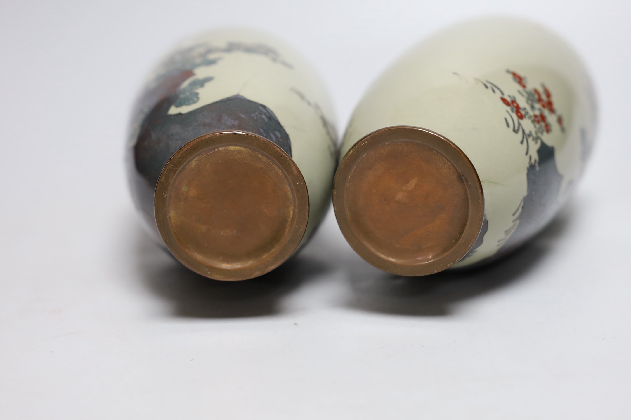 A pair of Japanese silver wire cloisonné enamel vases. 25cm tall